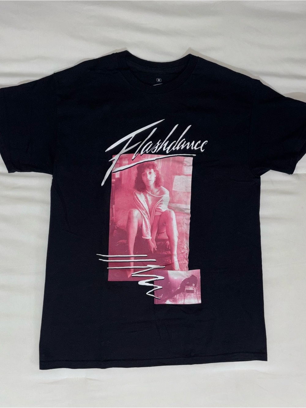 Black Short-Sleeve Flashdance Graphic Tee with Pink Print